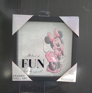 Disney Minnie Mouse Pink and Gray Framed Art 10 In W By 10 In H X 1.1 In D New